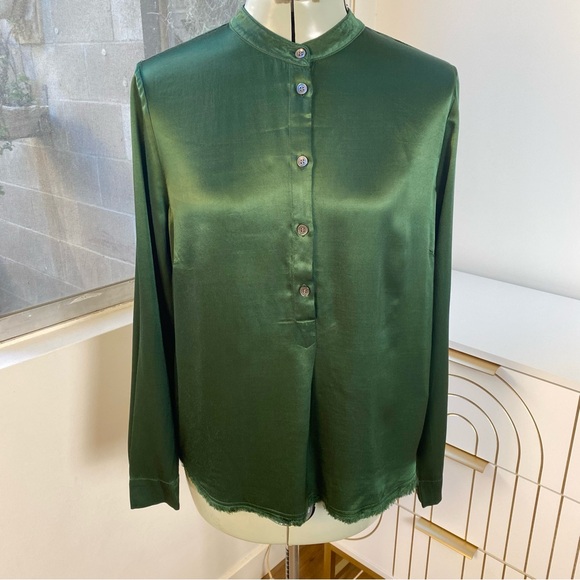 Raquel Allegra Perfect Henley Satin Cyprus Blouse w/Irridescent Buttons XS NWT - Picture 3 of 14